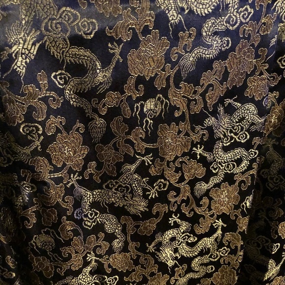 Black & gold size 10 asian print pencil skirt with side slits - Picture 6 of 15